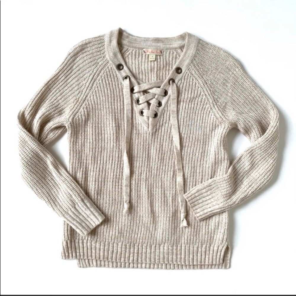 Cream Lace Up Chunky Sweater Sz S